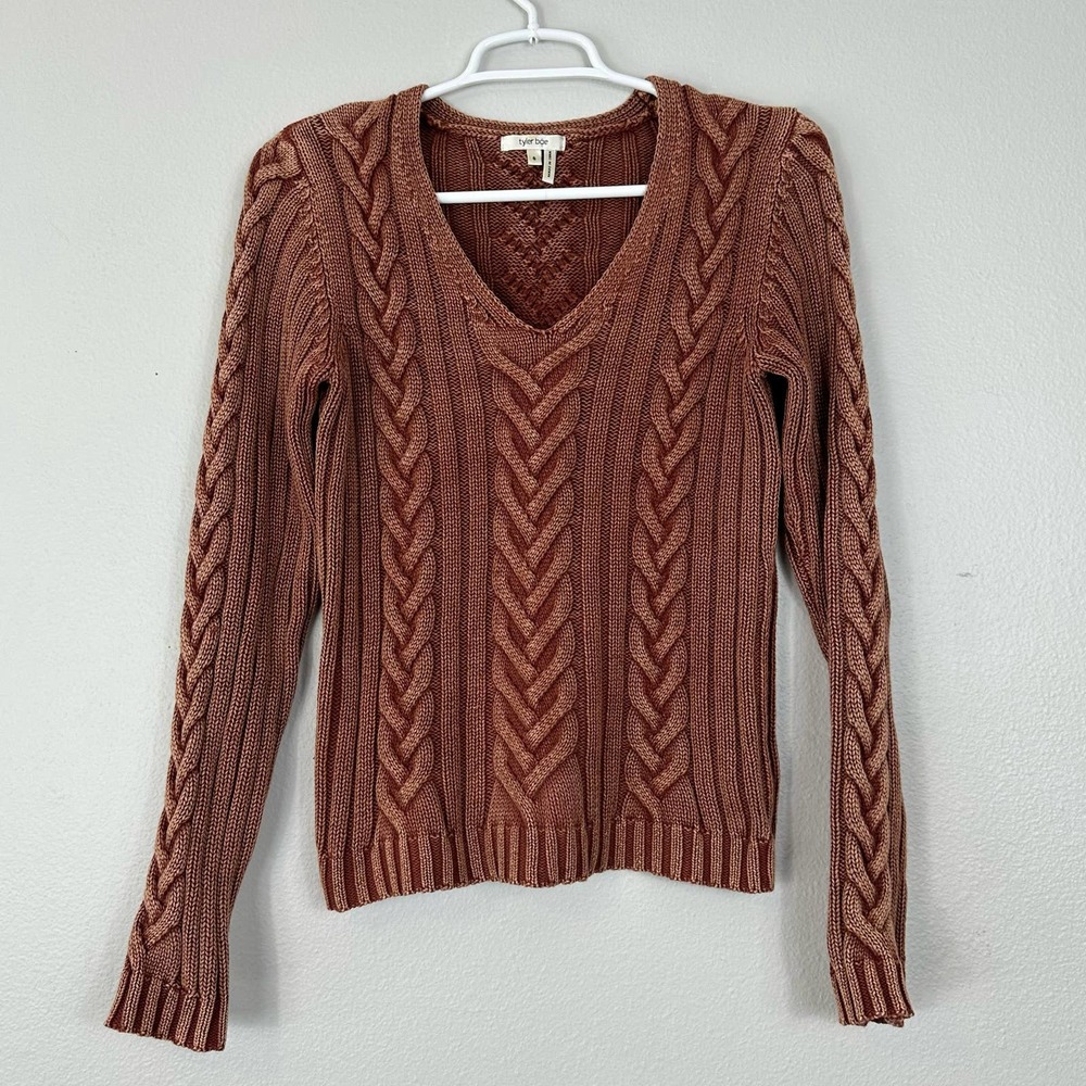Tyler Boe Cable Knit Long Sleeve V Neck Sweater Size Small